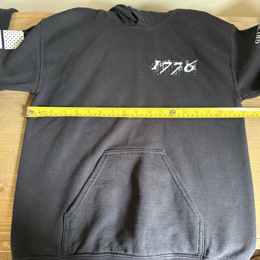 Grunt Style Men's Small Black 1776 Logo Pullover Hoodie Sweatshirt Flag - Picture 6 of 7